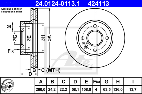 ATE Bremsscheibe 24.0124-0113.1