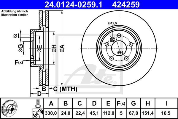 ATE Bremsscheibe 24.0124-0259.1