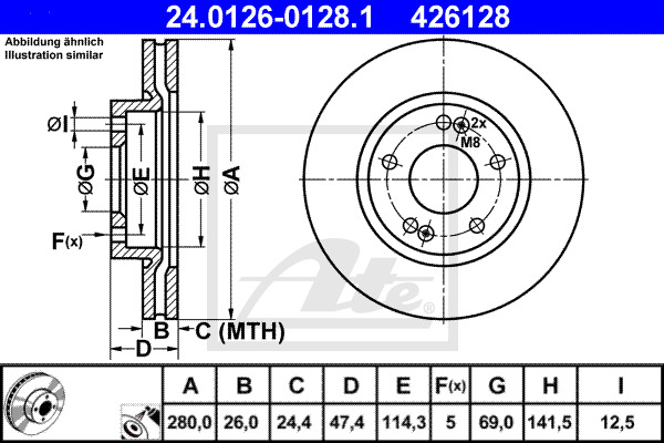 ATE Bremsscheibe 24.0126-0128.1