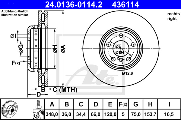 ATE Bremsscheibe 24.0136-0114.2