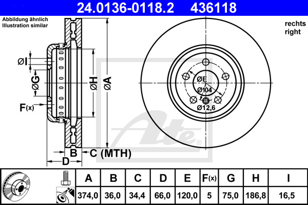 ATE Bremsscheibe 24.0136-0118.2