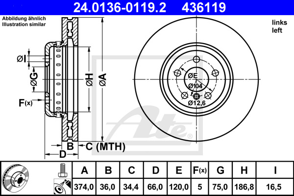 ATE Bremsscheibe 24.0136-0119.2