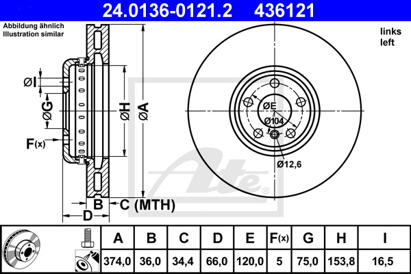 ATE Bremsscheibe 24.0136-0121.2
