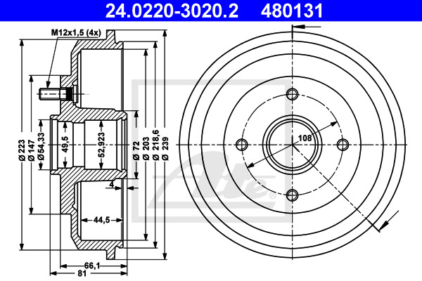 ATE Bremstrommel 24.0220-3020.2