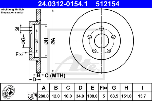 ATE Bremsscheibe 24.0312-0154.1