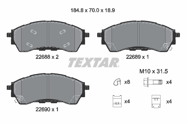 TEXTAR Bremsbelagsatz, Scheibenbremse 2268801