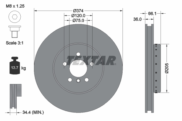 TEXTAR Bremsscheibe 92266125