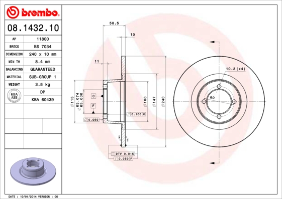 BREMBO Bremsscheibe 08.1432.10