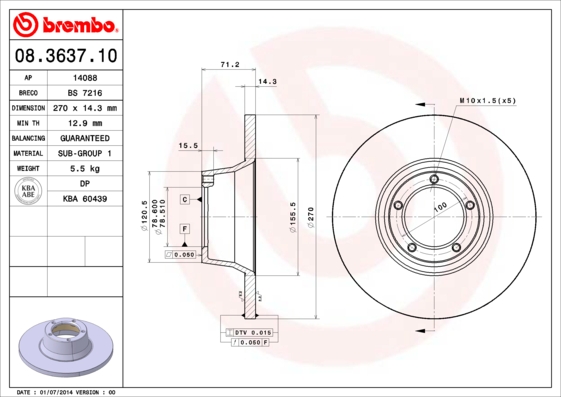 BREMBO Bremsscheibe 08.3637.10