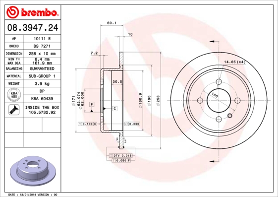 BREMBO Bremsscheibe 08.3947.24