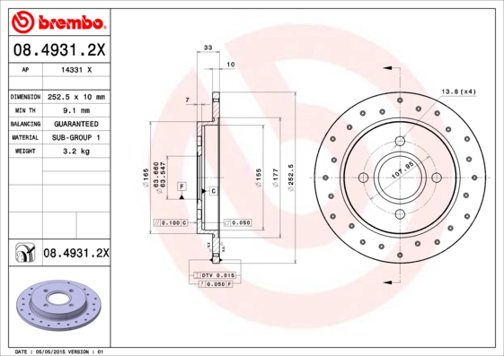BREMBO Bremsscheibe 08.4931.2X