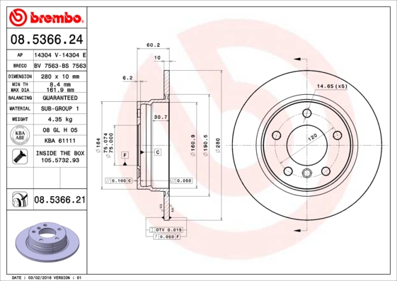 BREMBO Bremsscheibe 08.5366.24