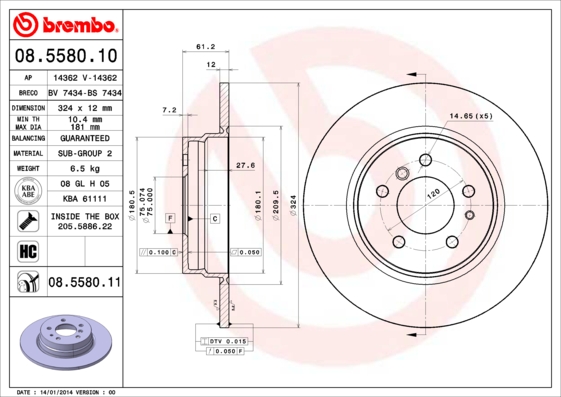 BREMBO Bremsscheibe 08.5580.10