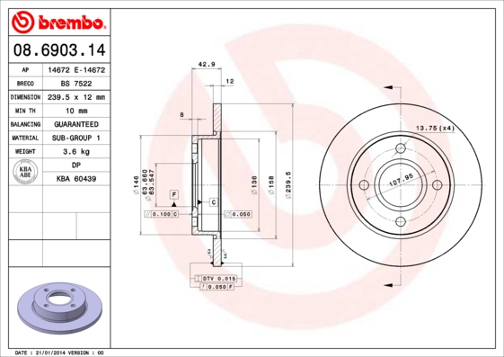 BREMBO Bremsscheibe 08.6903.14