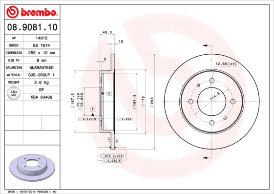 BREMBO Bremsscheibe 08.9081.10