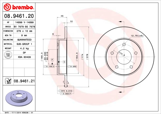 BREMBO Bremsscheibe 08.9461.20