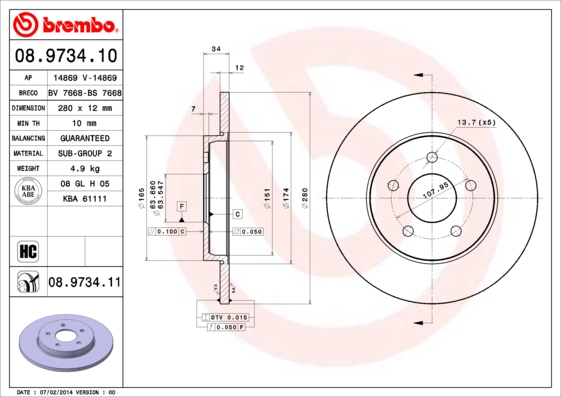 BREMBO Bremsscheibe 08.9734.10