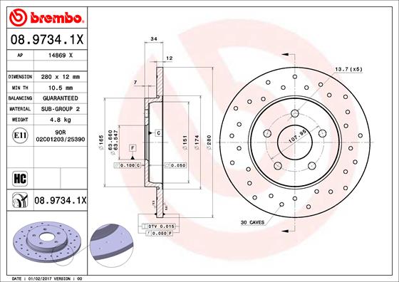 BREMBO Bremsscheibe 08.9734.1X