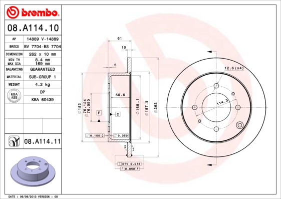 BREMBO Bremsscheibe 08.A114.10