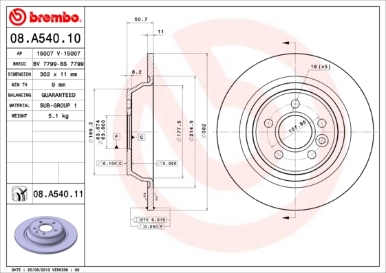 BREMBO Bremsscheibe 08.A540.10