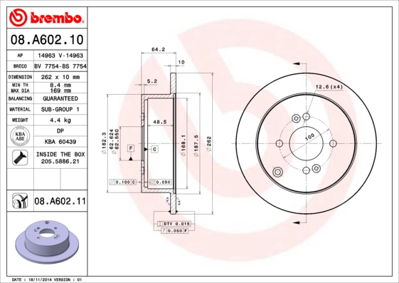 BREMBO Bremsscheibe 08.A602.10
