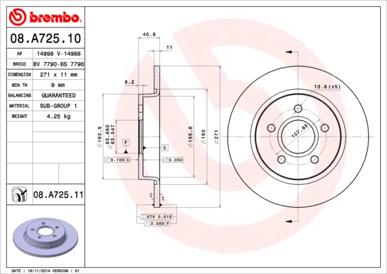 BREMBO Bremsscheibe 08.A725.10
