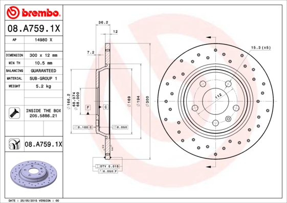 BREMBO Bremsscheibe 08.A759.1X