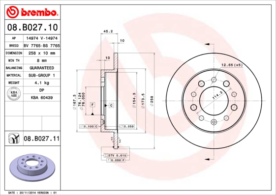 BREMBO Bremsscheibe 08.B027.10