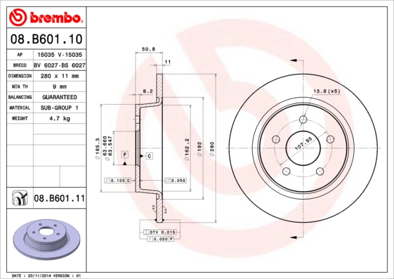 BREMBO Bremsscheibe 08.B601.10