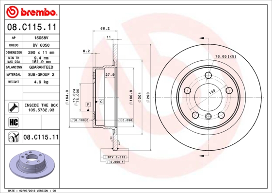 BREMBO Bremsscheibe 08.C115.11