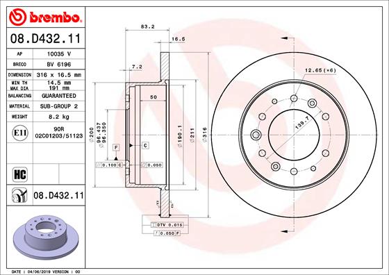 BREMBO Bremsscheibe 08.D432.11