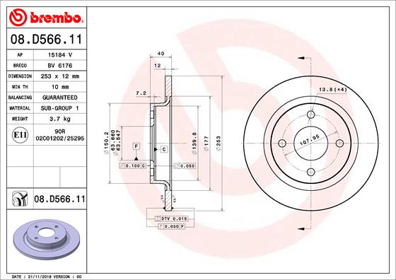 BREMBO Bremsscheibe 08.D566.11