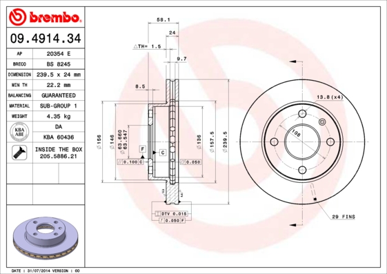 BREMBO Bremsscheibe 09.4914.34