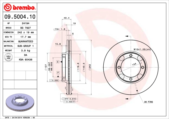 BREMBO Bremsscheibe 09.5004.10