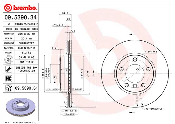 BREMBO Bremsscheibe 09.5390.34