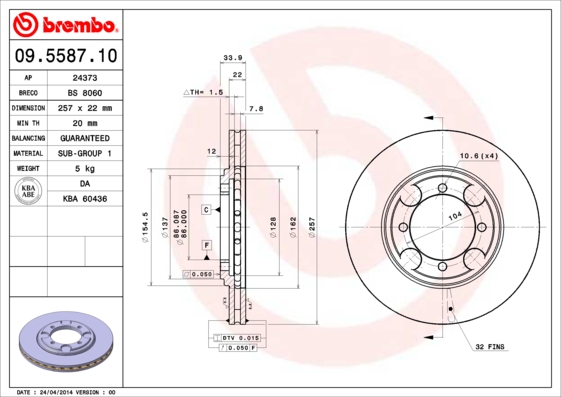 BREMBO Bremsscheibe 09.5587.10
