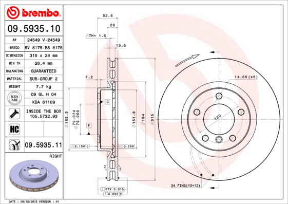 BREMBO Bremsscheibe 09.5935.10