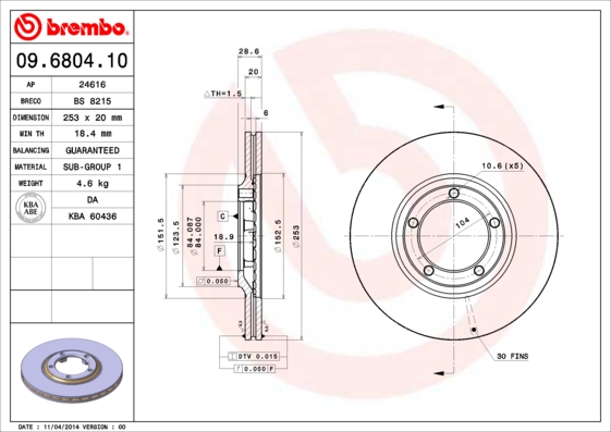 BREMBO Bremsscheibe 09.6804.10