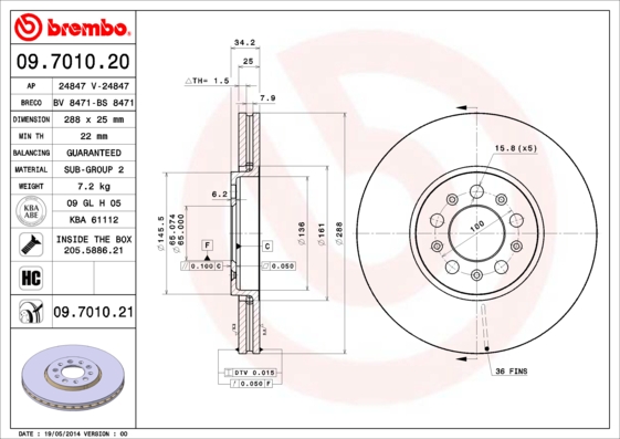 BREMBO Bremsscheibe 09.7010.20