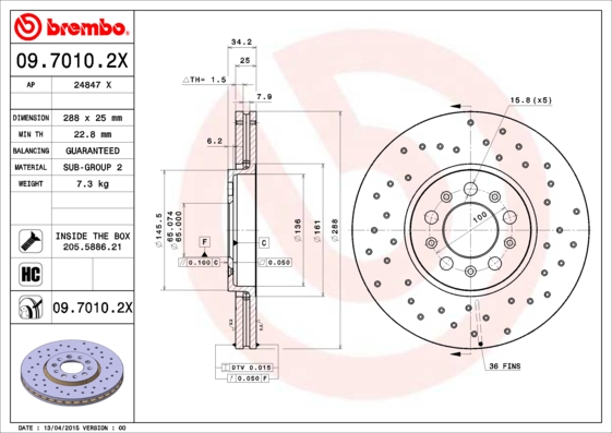 BREMBO Bremsscheibe 09.7010.2X