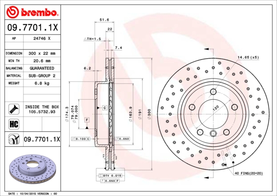 BREMBO Bremsscheibe 09.7701.1X