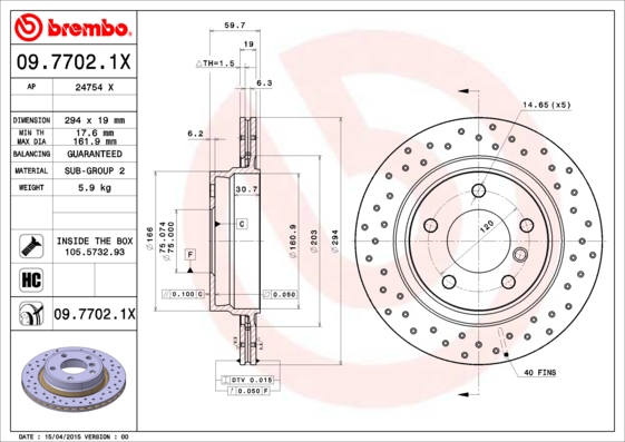 BREMBO Bremsscheibe 09.7702.1X