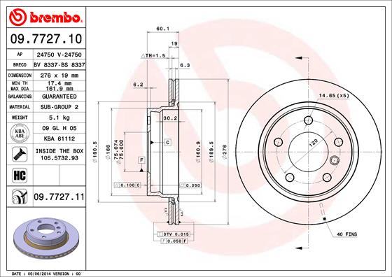 BREMBO Bremsscheibe 09.7727.10