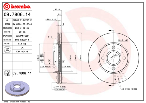 BREMBO Bremsscheibe 09.7806.14