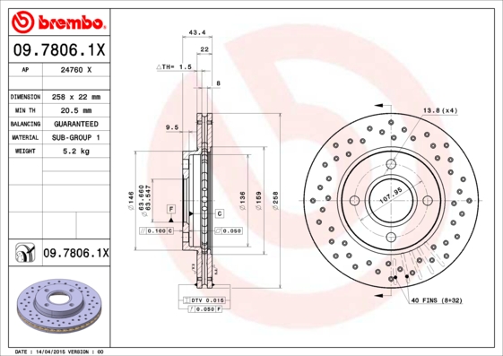 BREMBO Bremsscheibe 09.7806.1X