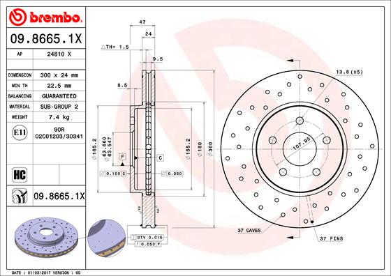 BREMBO Bremsscheibe 09.8665.1X
