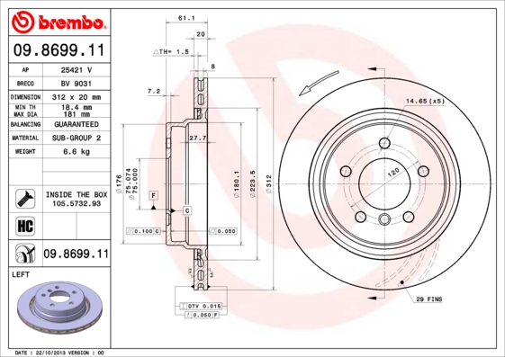 BREMBO Bremsscheibe 09.8699.11