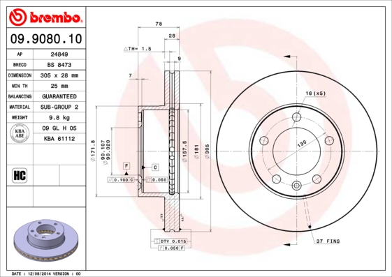 BREMBO Bremsscheibe 09.9080.10