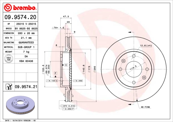 BREMBO Bremsscheibe 09.9574.20