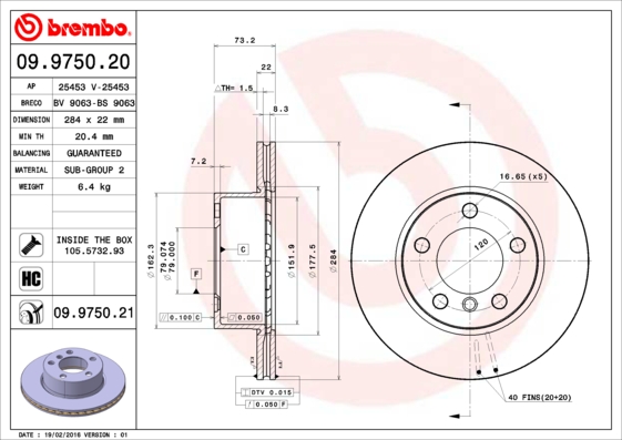 BREMBO Bremsscheibe 09.9750.21